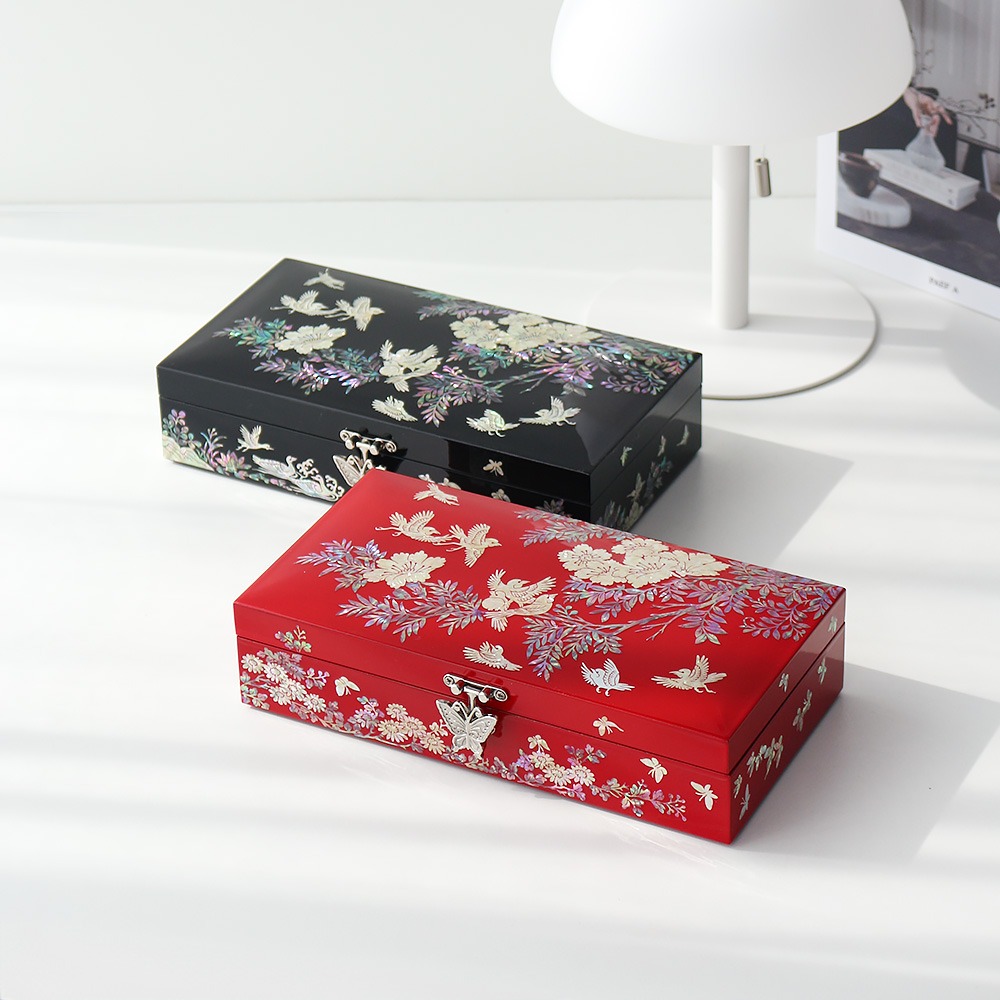 Najeon Chilgi 1-Tier Butterfly Garden Bride's Jewel Box H 23cm Shell Inlay Accessory Storage Box Foreign Gift