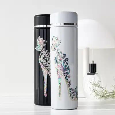 螺鈿漆器蝶と靴 ステンレス 貝殻タンブラー 500ml