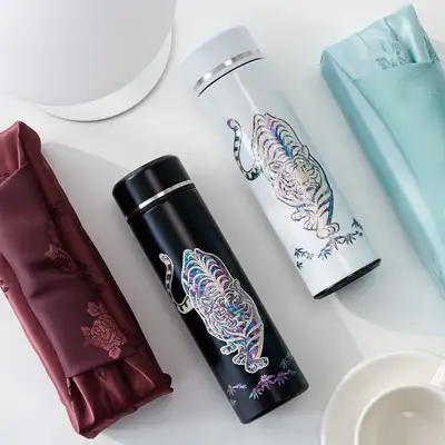 螺鈿漆器 虎 ステンレス 貝殻タンブラー 500ml