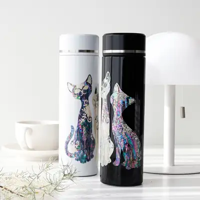 螺鈿漆工 猫デザイン ステンレス 貝殻タンブラー 500ml