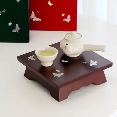 螺鈿漆器カラー蝶貝細工ミニ茶菓子盆(正方形)