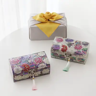 高級螺鈿漆器ころころ牡丹自貝宝石箱(24センチ)自貝箱 アクセサリー収納箱 結納箱