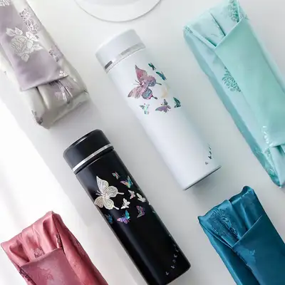 螺鈿漆器モダンバタフライステンレス貝殻タンブラー 500ml