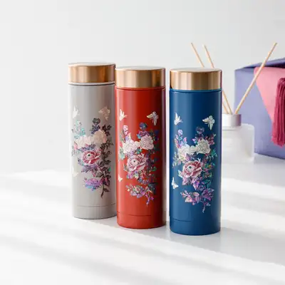螺鈿漆器 色絵牡丹 ステンレス 貝殻タンブラー 300ml
