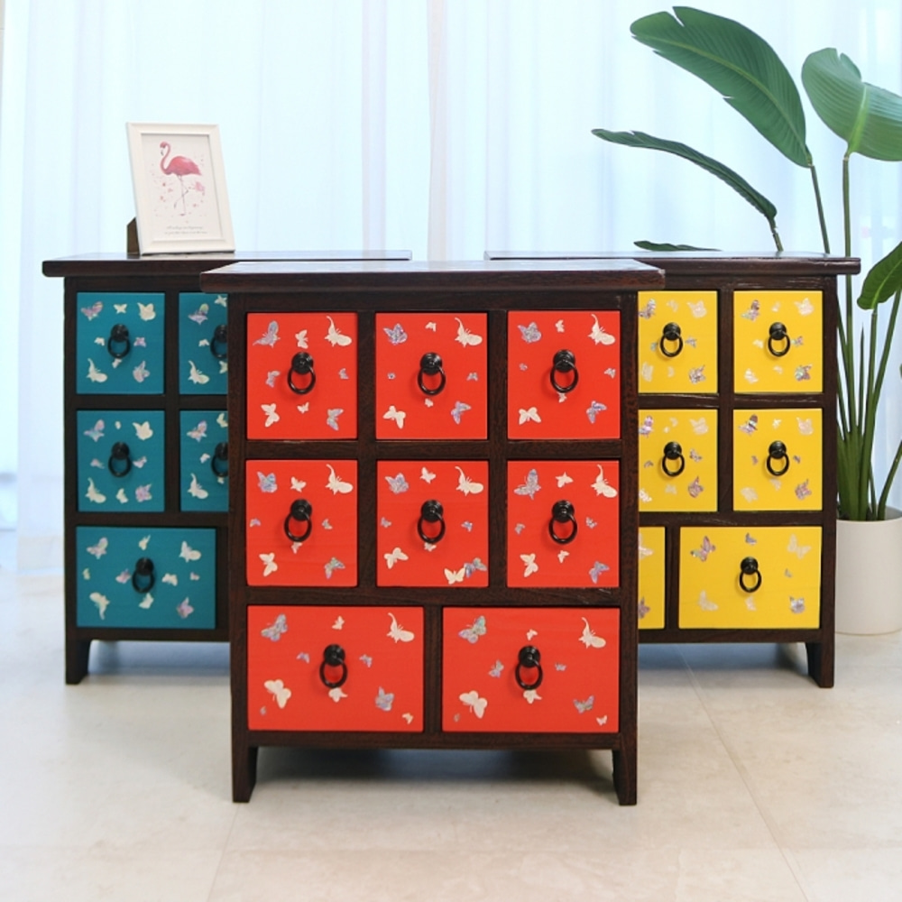 Lacquered Mother-of-Pearl Butterfly 8-Compartment Medicine Cabinet D Antique High-End Furniture
