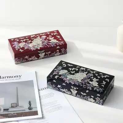 螺鈿漆器 1段 牡丹蝶 予単宝石箱H 23センチ 貝殻箱 アクセサリー保管箱 予単箱 外国人向けギフト 貝殻工芸品