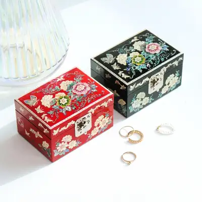 (ランジェ)螺鈿漆器 牡丹 ミニ豆螺鈿函 11センチ(金英万文化財功能人作品) 螺鈿ジュエリーボックス アクセサリー収納ボックス リング収納ボックス