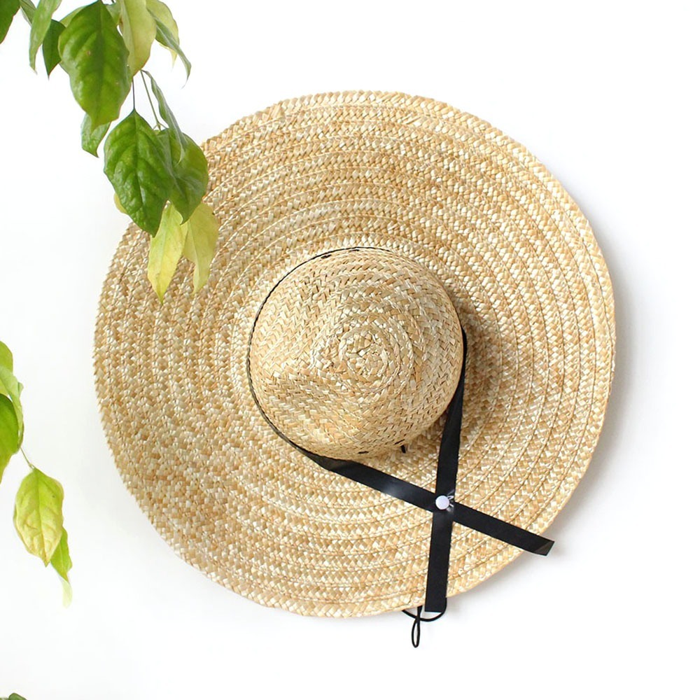 Black Band Natural Straw Hat 1P (Summer Vacation Wide-Brim Straw Hat Sun Shade Farming Fishing Work Hat)