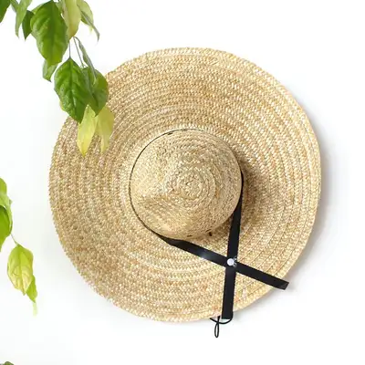 Black Band Natural Straw Hat 1P (Summer Vacation Wide-Brim Straw Hat Sun Shade Farming Fishing Work Hat)