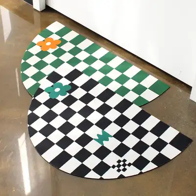 Semi-Circle Check Diatomaceous Earth Floor Mat (Washable Entryway Sink Bathroom Toilet Non-Slip Pretty Kitchen Mat)