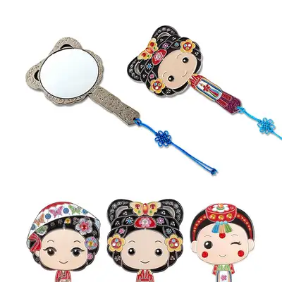 民俗女性 鋳造 ハンドミラー（外国人ギフト ポータブルミラー 韓国記念品 鏡 伝統工芸品）