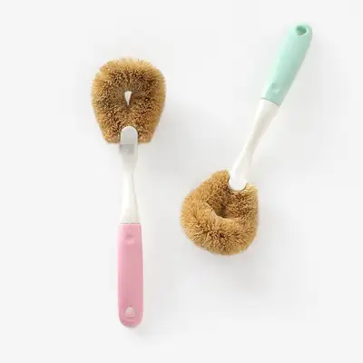 ヤシの木ハンドル清掃ブラシ | クリーニング天然栗毛ブラシ 天然タワシ 多用途ブラシ キッチン浴室洗浄ブラシ