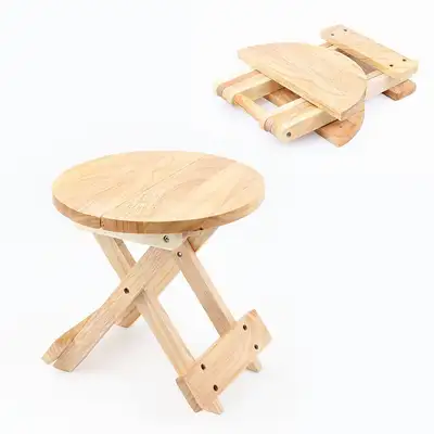 Wood Folding Round Stool (Planter Stand, Portable Mini Chair, Wood Chair, Camping Low Seat, Mini Stool)