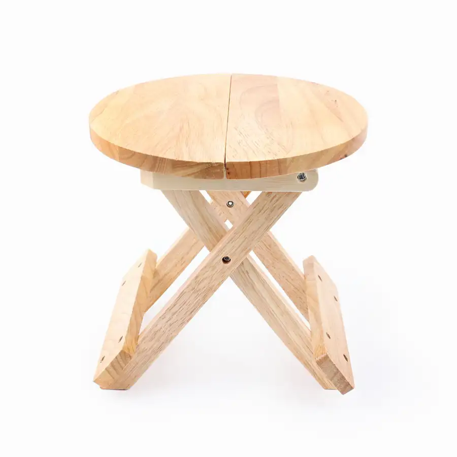 Wood Folding Round Stool (Planter Stand, Portable Mini Chair, Wood Chair, Camping Low Seat, Mini Stool) — 2