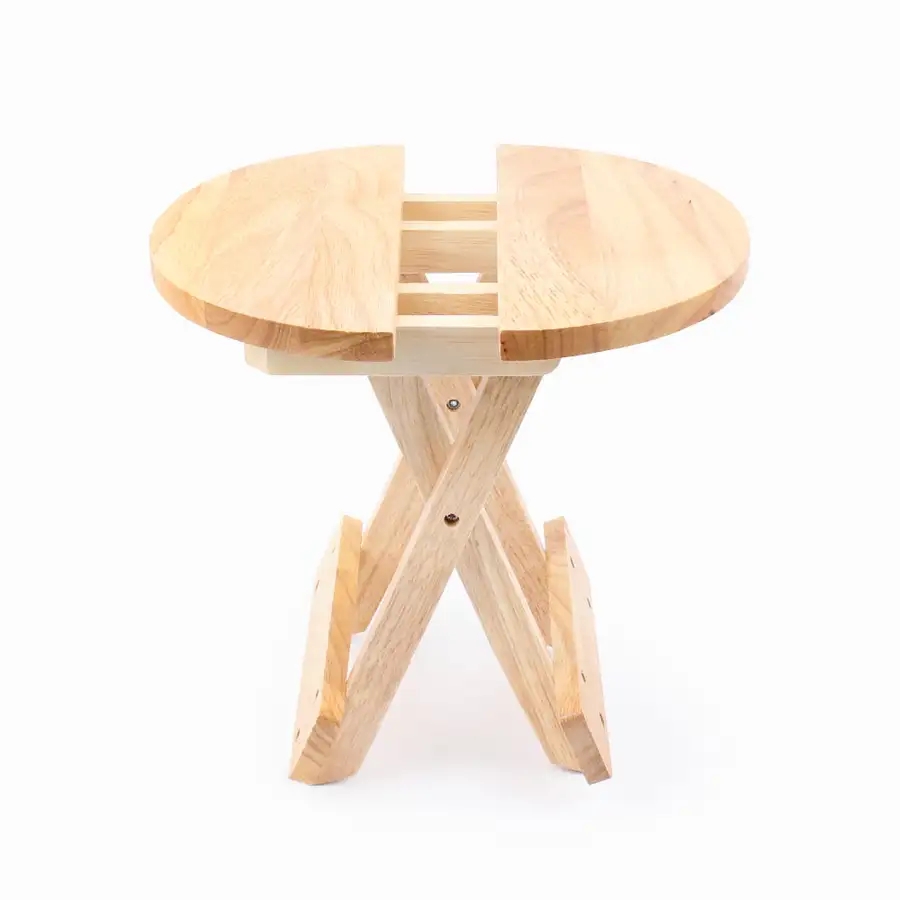 Wood Folding Round Stool (Planter Stand, Portable Mini Chair, Wood Chair, Camping Low Seat, Mini Stool) — 3