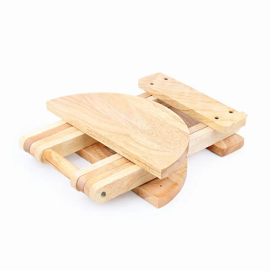 Wood Folding Round Stool (Planter Stand, Portable Mini Chair, Wood Chair, Camping Low Seat, Mini Stool) — 4