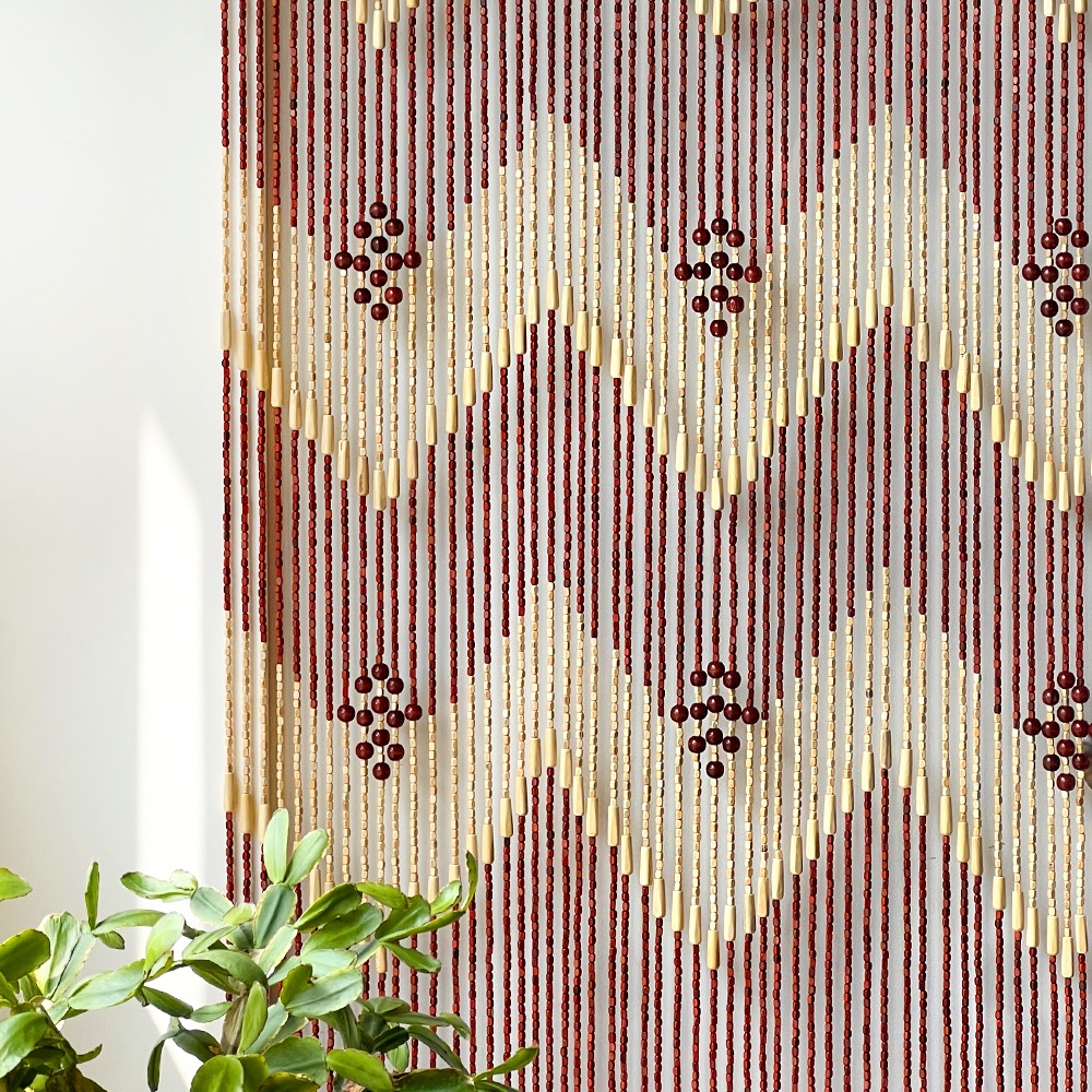 Premium Wooden Bead Curtain Brown Long | Vintage Wood Ball Carved Bead Doorway Divider Wall Decoration Space Divider Home Decor Entryway Curtain