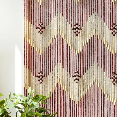 Premium Wooden Bead Curtain Brown Long | Vintage Wood Ball Carved Bead Doorway Divider Wall Decoration Space Divider Home Decor Entryway Curtain