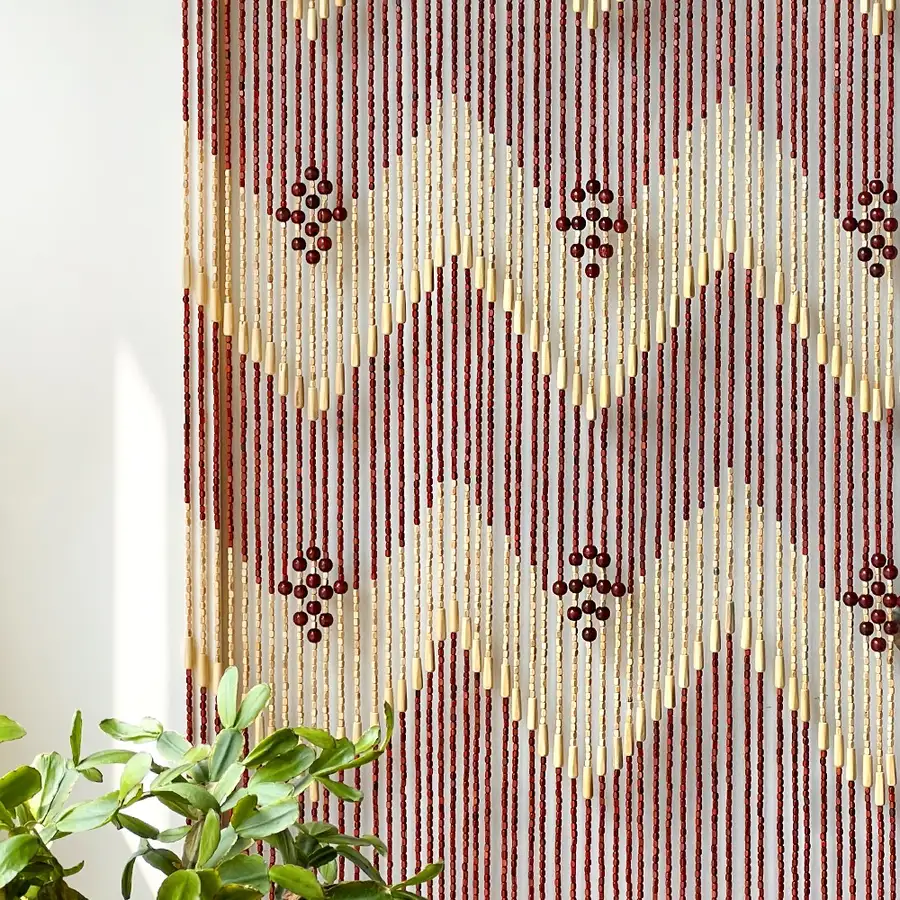 Premium Wooden Bead Curtain Brown Long | Vintage Wood Ball Carved Bead Doorway Divider Wall Decoration Space Divider Home Decor Entryway Curtain — 1