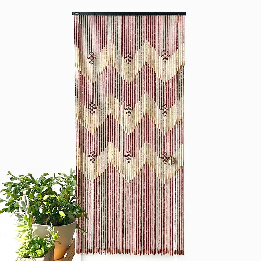 Premium Wooden Bead Curtain Brown Long | Vintage Wood Ball Carved Bead Doorway Divider Wall Decoration Space Divider Home Decor Entryway Curtain — 2