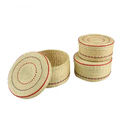 Water Hyacinth Lidded Storage Basket | Ring Storage Woven Basket Sewing Supply Box