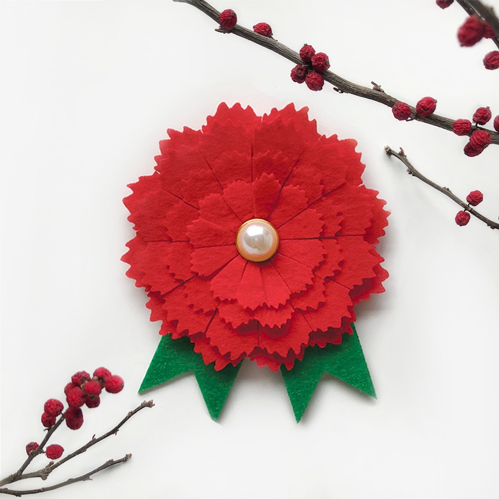 Felt Carnation Brooch DIY Kit (1 Set) - May Family Month, Parents' Day, Teachers' Day Gift