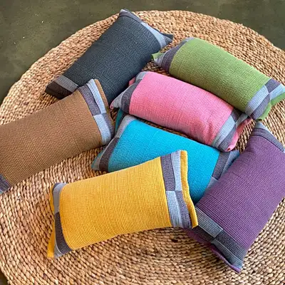 Domestic Buckwheat Patchwork Square Cervical Pillow | Neck Support Nap Pillow Cotton