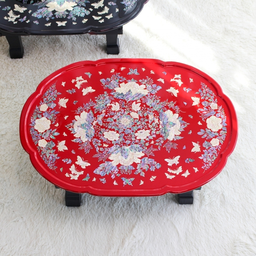 Floral Oval Folding Mother-of-Pearl Tea Table 60cm
