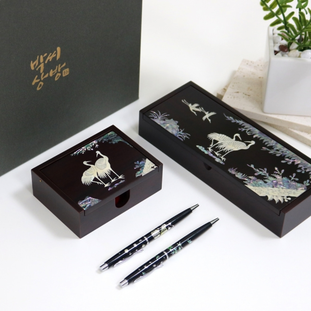 Nacre Lacquerware Inlaid Business Card Case + Brush Case + Gift Box Set (New Special Automatic Type)