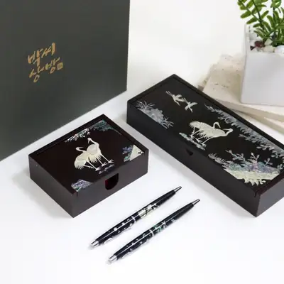 N 螺鈿漆器 貝殻名刺入れ+筆箱+ギフトケース(新型特自動)