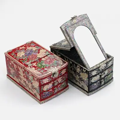 螺鈿漆器牡丹花鏡台貝殻宝石箱（特大）貝殻box アクセサリー収納box 外国人ギフト 螺鈿工芸品