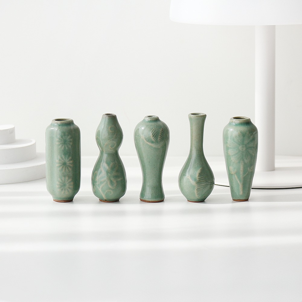 (5-piece) Celadon Mini Bottle Set Interior Decor Miniature
