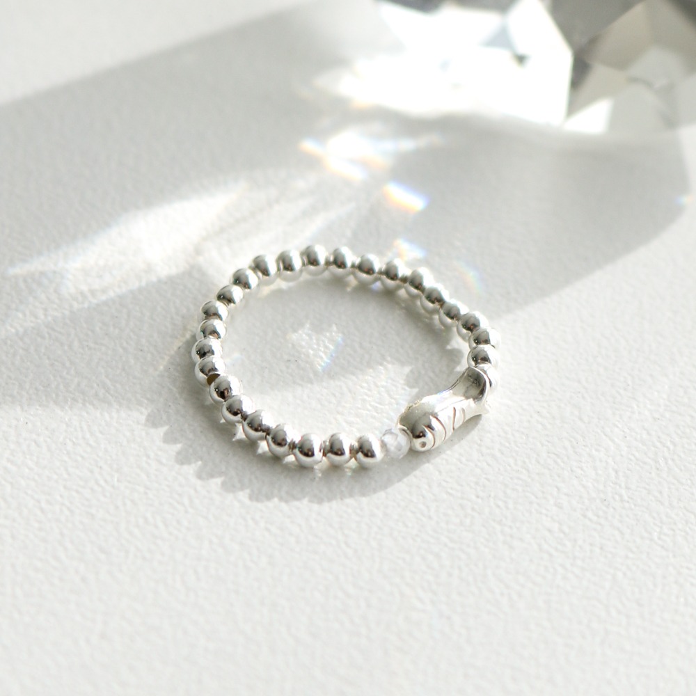 Lucky Fish Silver Prayer Bead Ring H Buddhist Fashion Natural Stone