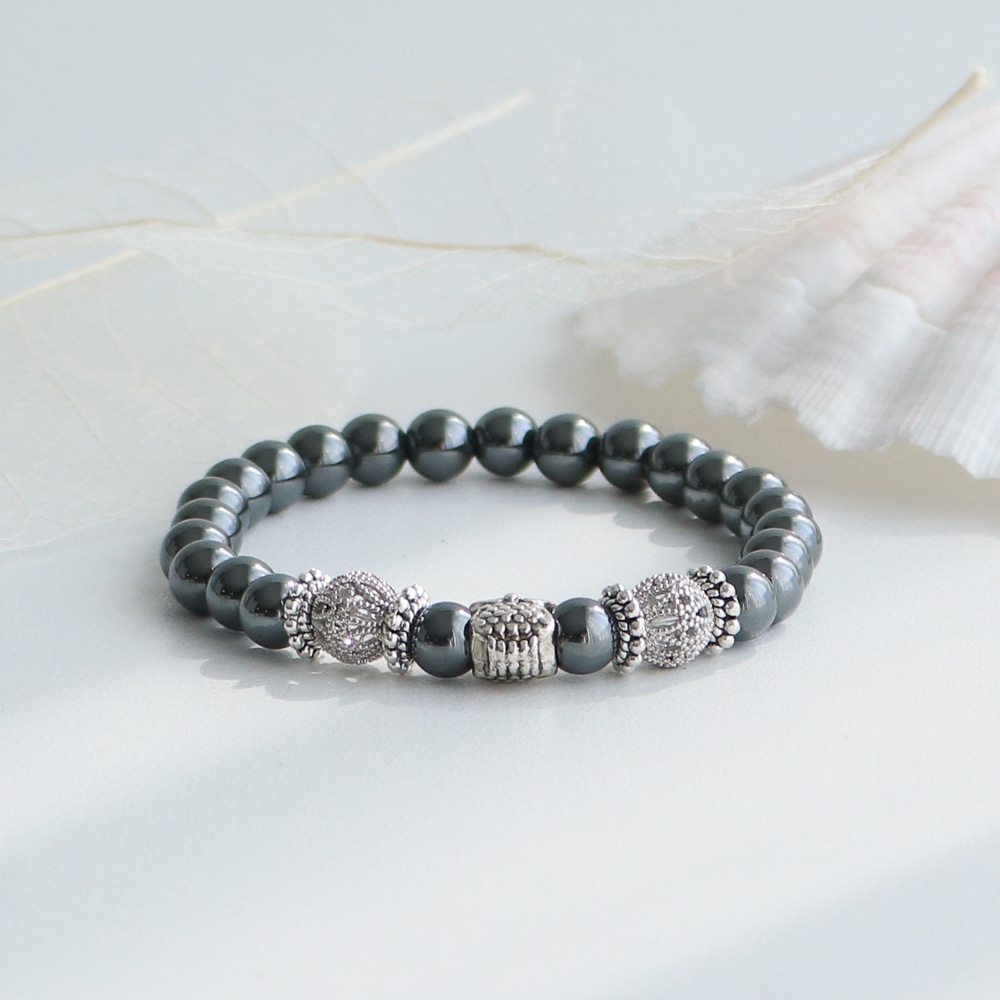 Hematite Rondelle Owl Raw Stone Bracelet H Power Stone Natural Stone Beaded Bracelet