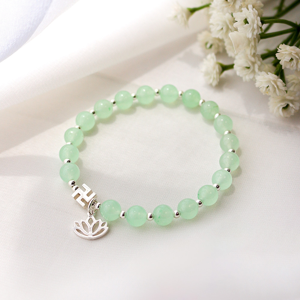 Swastika Lotus Mint New White Jade Raw Stone Bracelet H Women's Mala Prayer Natural Stone Power Stone