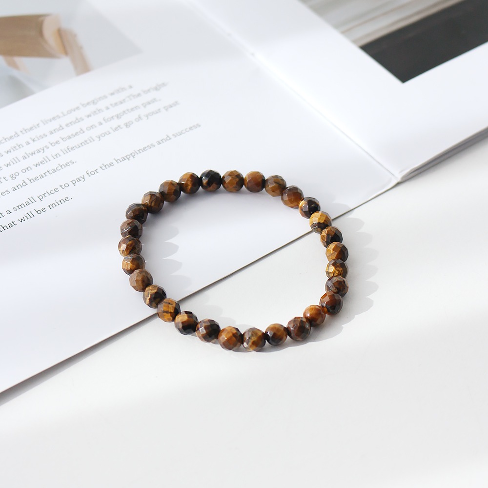 Cutting Tiger's Eye Power Stone Prayer Beads Bracelet 6mm Unisex Couple Natural Stone