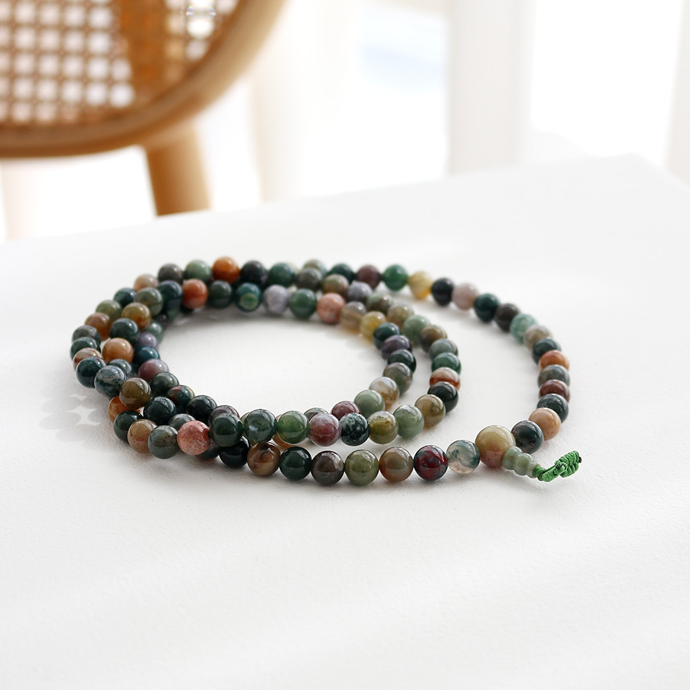 Indian Agate Raw Stone 108-Bead Mala with Ojuzu Closure 8mm