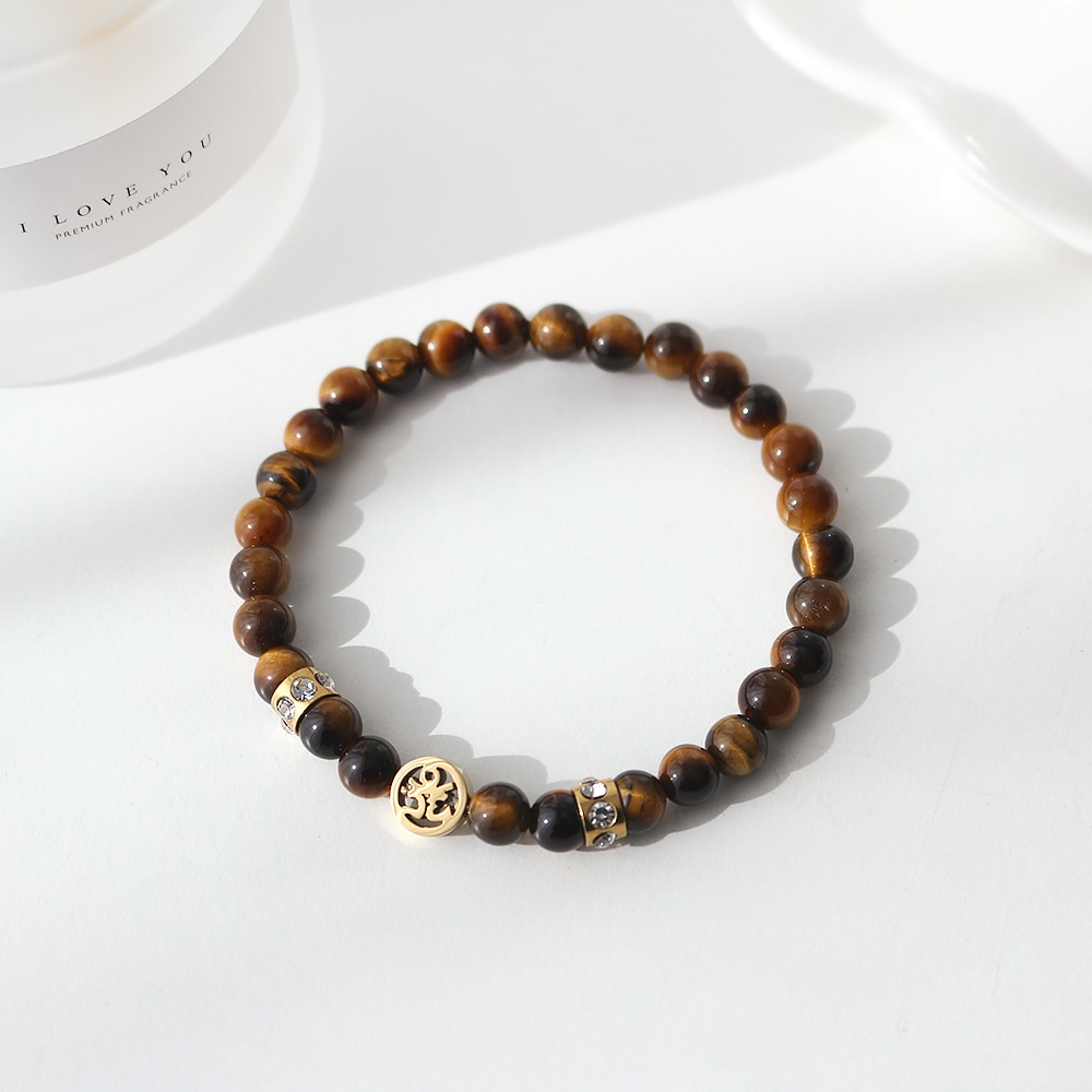 Omza Surgical Steel Cubic Agate Bracelet H Women's Women's Couple Prayer Bead Natural Stone Power Stone