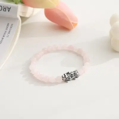 ピンク薔薇石梅の花ビーズブレスレット 6mm 愛 天然石