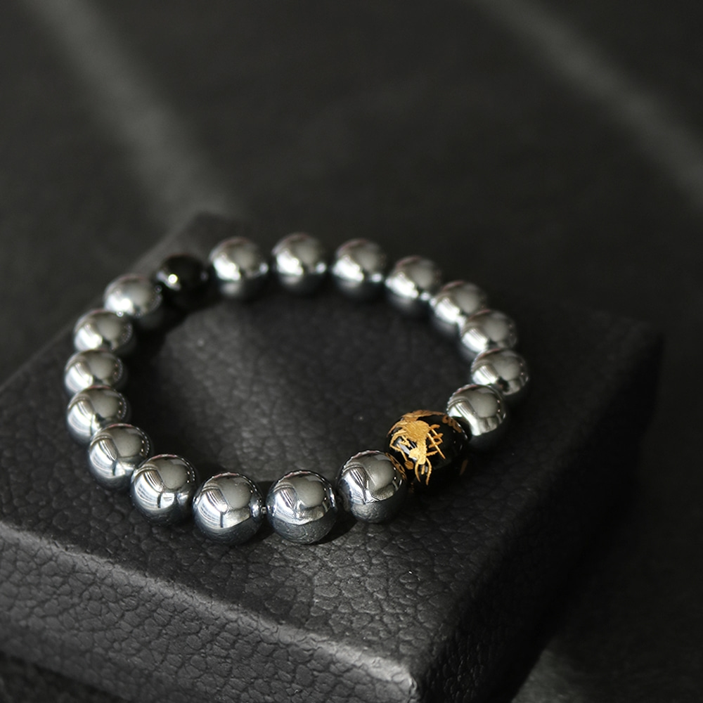 Terahertz Prayer Bead Bracelet with Clasping Bead 10mm Men's Natural Stone Power Stone
