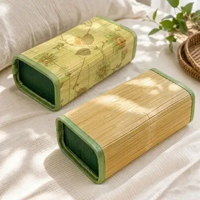 Qingdai Health Bamboo Pillow (Retro Interior Camping Car Camping Cool Pillow Square Pillow Summer Breathable Pillow)