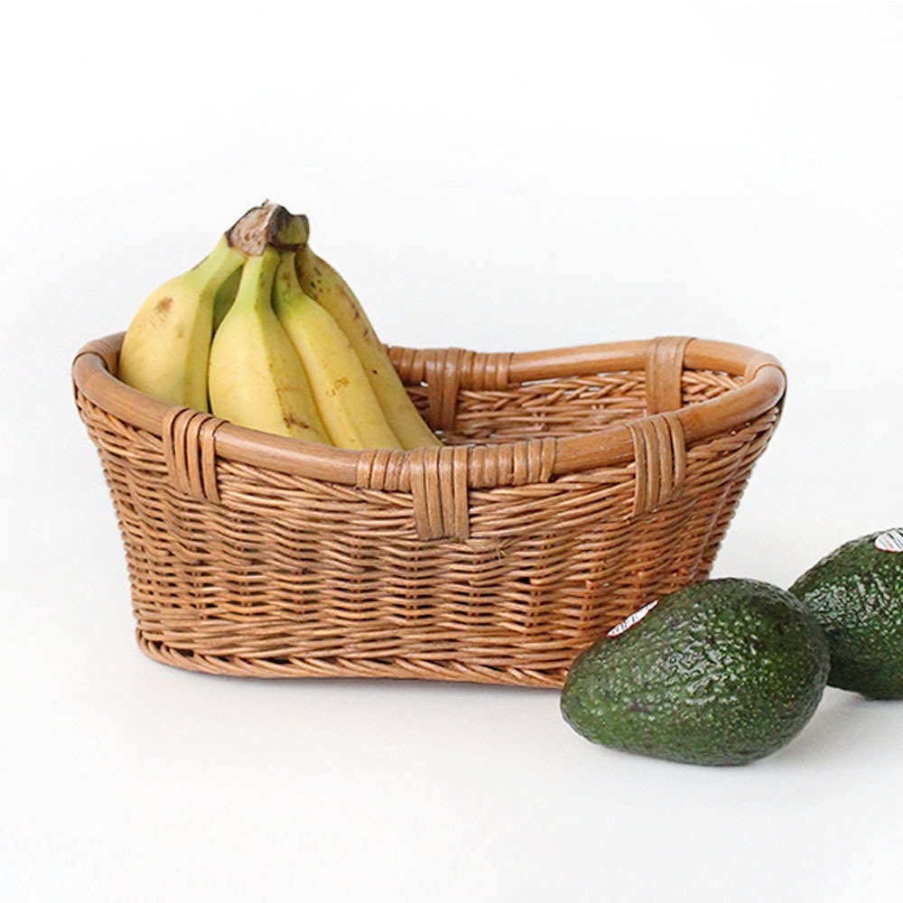 29x23 Rattan Oval Fruit Basket (Wood Rattan Bread Basket Storage Box Organizer Tray)