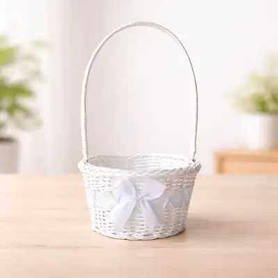 L Mini PP Ribbon Handle Basket White