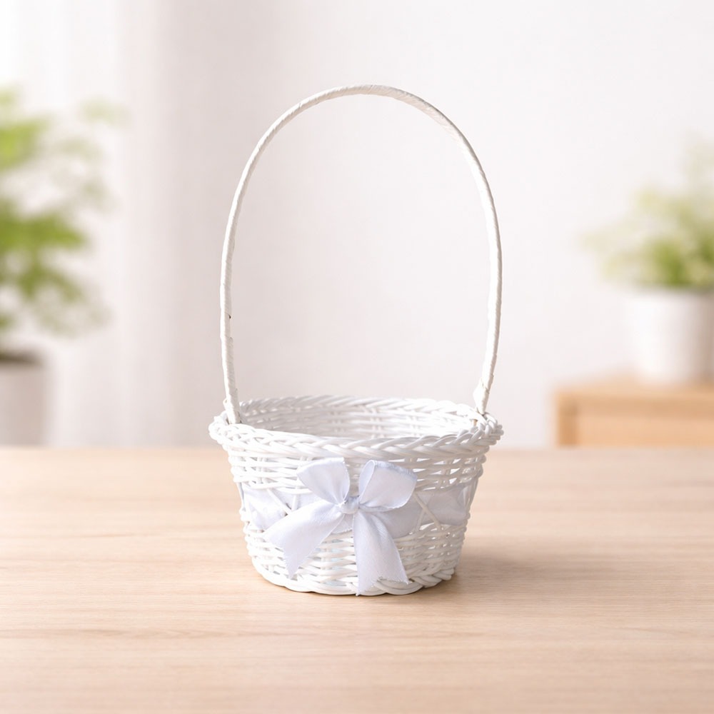 M Mini PP Ribbon Handle Basket White (Easter Egg Basket, Halloween Candy, Rice Cake Packaging, Flower Basket)