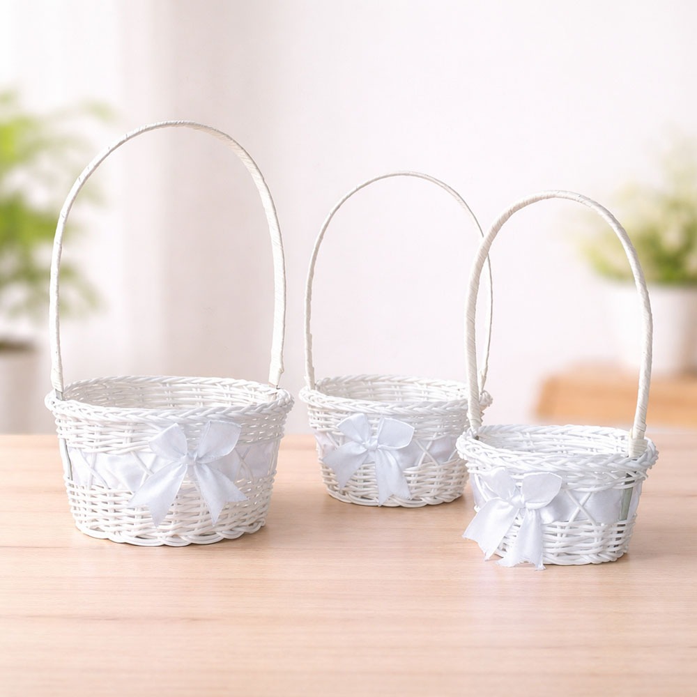 Mini PP Ribbon Handle Basket White (Easter Egg Basket Halloween Candy Flower Basket)