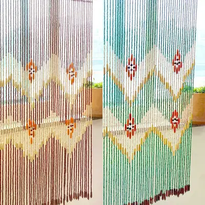Wood Bead Door Curtain - Wooden Ball Entryway Divider Vintage Retro Wall Decor