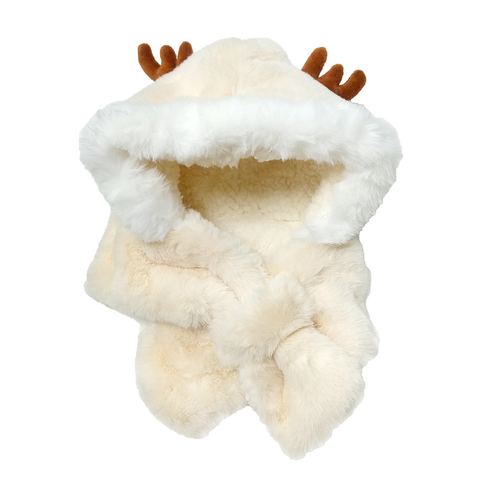 Cream Rudolph Hat Scarf Set | Ear Warmer Hood Ear Cover
