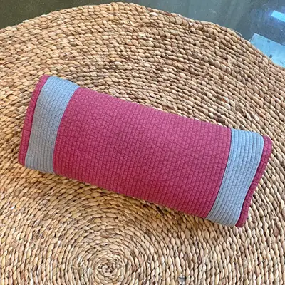 Red Bean Colored Square Round Line Buckwheat Pillow | Cervical Support Nap Pillow