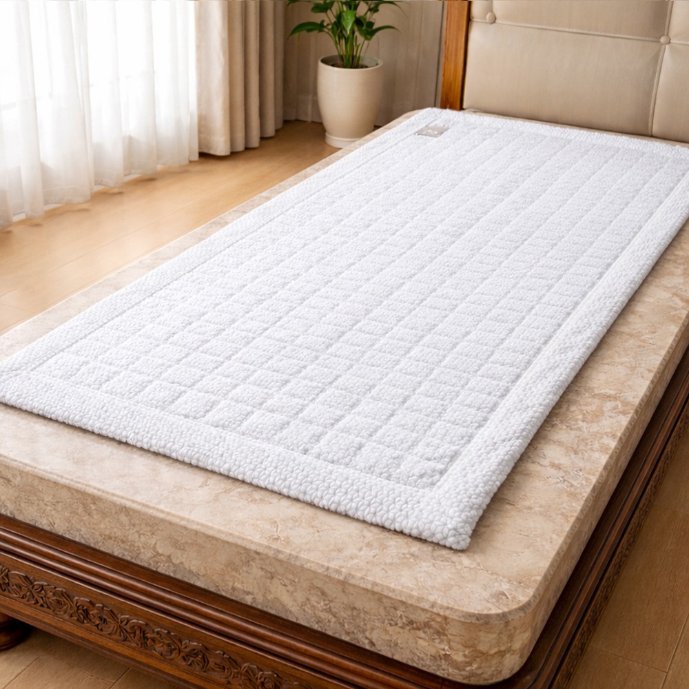 Soft Snow Flower Stone Bed Mat White (Winter Micro Fleece Pad Jade Bed Single Bed Pad)