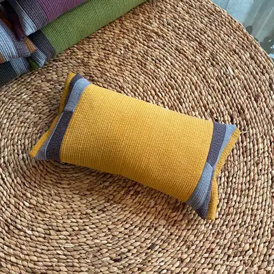 Yellow Korean Patchwork Buckwheat Pillow Square | Cervical Support Nap Pillow